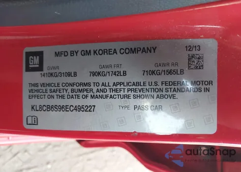 2014 Chevrolet Spark Ls Auto from USA, damaged, VIN KL8CB6S96EC495227